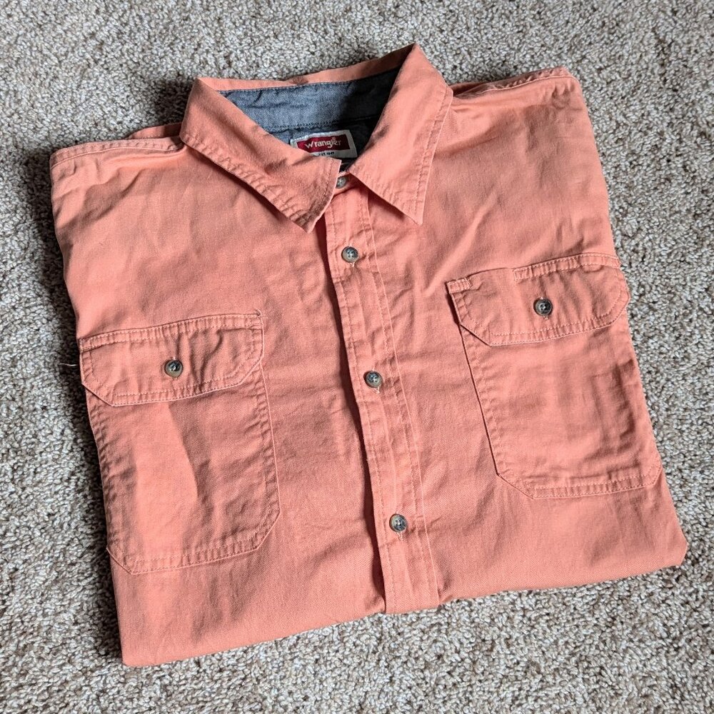 Wrangler Button Down Mens XL Orange Flex for Comfort Short Sleeve Cotton Stretch
